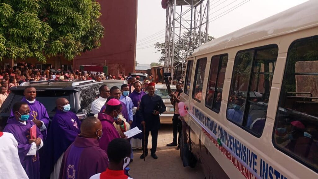 The Bishop blesses the school bus.