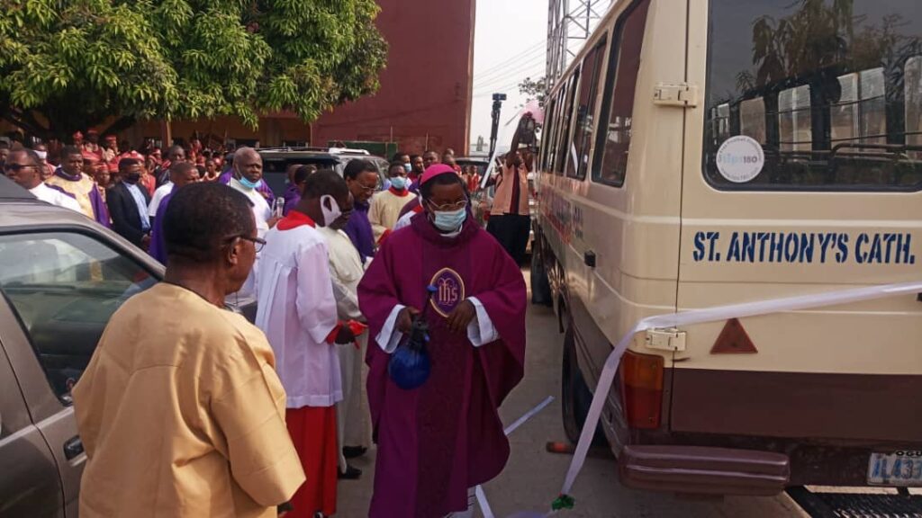 The Bishop inspecting the school bus.